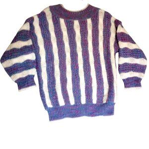 Vintage Sweater Sterling Harris Purple/White Striped L Acrylic Crewneck Long Sle